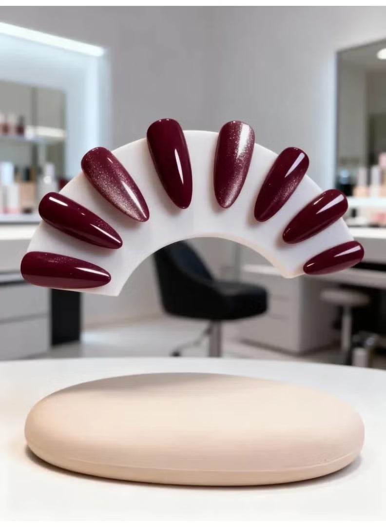 HTKCRX Burgundy Gold Glitter Press On Nails | Luxury Gradient Mirror Shine | Eco-Friendly ABS Nail Kit | Quick Apply in One Minute | Waterproof, Durable, and Reusable | Natural Fit and Damage-Free Removal - Image 2